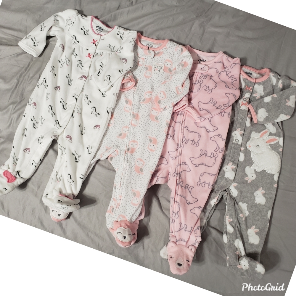 Lot of 8 - Fleece footed pajamas size 3-6 & 6-9